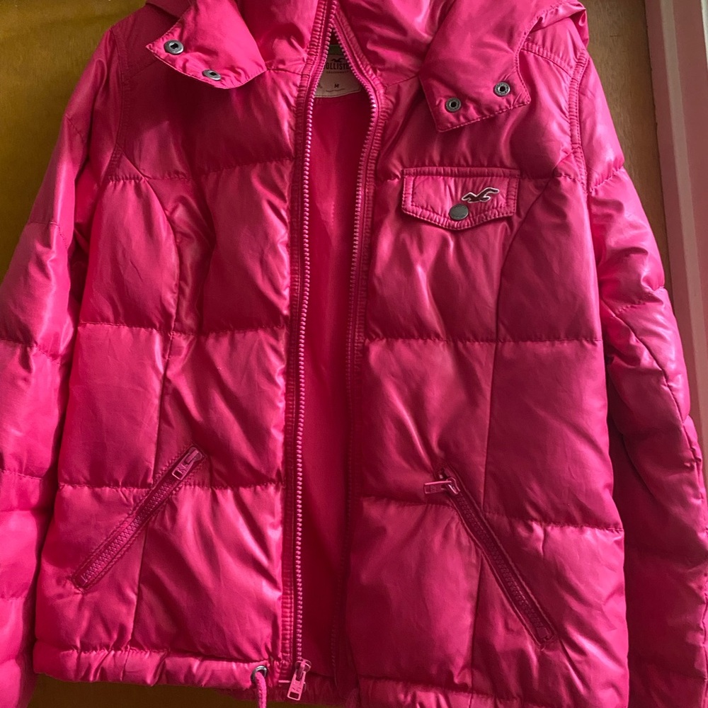 Hollister hot pink puffy jacket